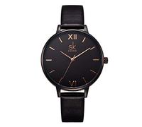 SHENGKE Fashion Watch Leather Strap Simple Decent Casual Fashion Quartz Watch (Less is More) Watch with Love Black
