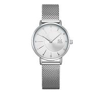 SHENGKE Simplicity Stylish Mesh Band Women Watch Elegant Mesh Band Women Watches Lady Casual Wristwatch, K0093L-SILVER, Modern