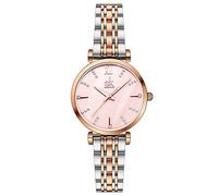 SHENGKE SK Classic Women Watches Fashion Ladies Dress Watch Solid Stainless Steel Band Genuine Leather Strap (Silver-Rose-Shell)