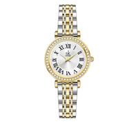 SHENGKE SK Fashion Crystal-Accented Watch for Women with Roman Numerals, Easy Read Dial Watch. (Silver-Gold)