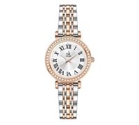 SHENGKE SK Fashion Crystal-Accented Watch for Women with Roman Numerals, Easy Read Dial Watch. (Silver-Rosegold)