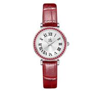 SHENGKE SK Fashion Crystal-Accented Watch for Women with Roman Numerals, Easy Read Dial Watch. (Silver-Red)