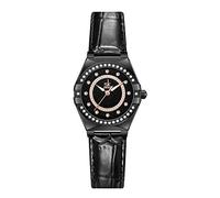 SHENGKE SK Fashion Women Watches with Crystal Diamond Ladies Dress Watch with Genuine Leather and Stainless Steel Band (Black Leather)