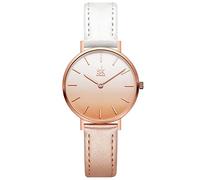 SHENGKE SK Ultra Thin Minialist Women Watches Simple Two Hands Ladies Dress Watch Leather Strap (Champagne-White)
