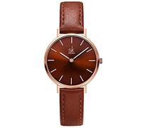 SHENGKE SK Ultra Thin Minialist Women Watches Simple Two Hands Ladies Dress Watch Leather Strap (Coffee)