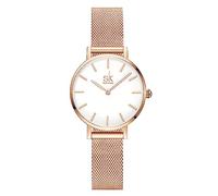 SHENGKE SK Ultra Thin Minialist Women Watches Simple Two Hands Ladies Dress Watch Leather Strap (Rosegold-Mesh)