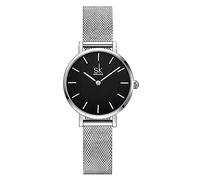 SHENGKE SK Ultra Thin Minialist Women Watches Simple Two Hands Ladies Dress Watch Leather Strap (Silver-Mesh)