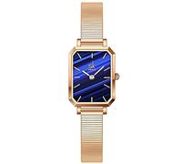 SHENGKE SK Unique Square Watch Women with Stainless Steel Mesh Band Genuine Leather Elegant Rectangle Stylish Ladies Watches(Blue-Leather)