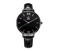 SHENGKE SK Women Watch Leather Band Quartz Watches Dress Girls Ladies Wristwatch Black
