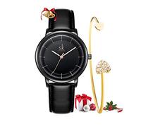 SHENGKE Women's Watch Gift Set Quartz Leather Strap Simple Ladies Watch Girls Dress Wristwatch with Bracelet Gift Black
