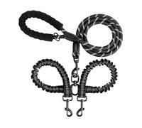 SHENGLINE Double Dog Leash for Two Dogs Heavy Duty Adjustable Dual Dog Leash No Tangle, Bungee Retractable Split Multiple Leash for Walking 2 Dogs Black