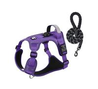 SHENGLINE - No Pull Working Harness, Easy Control Pet Vest with Handle, Adjustable Reflective Harnesses with a 5 FT Dog Leash (Purple, M)
