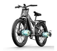 Shengmilo S600 Dual Motor Electric Bike 250W, 25km/h,26" Fat Tire E-Mountain Bike for Adults, Dual Suspension E-Bike with 48V 17.5Ah Removable Lithium Battery, 7-Speed Shi-mano Gear,
