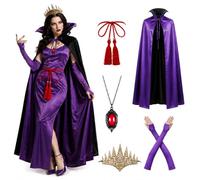 shengo Halloween Adult Vampire Cape Evil Queen Costume Purple Cloak Perfect Carnival Cosplay Includes Crown Necklace Belt Gloves Accessories Set