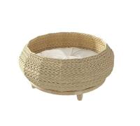 SHENGOCASE Extra Large Handwoven Wicker Rattan Cat Basket Bed, Elevated Couch with Wooden Base, Cozy Cushion for Maine Coon, Indoor
