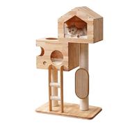 SHENGOCASE Modern Real Solid Rubber Wood Cat Tree Tower with Big House Bed, Condo, Scratching Post and Sisal Cat Scratcher with Cozy Cushion