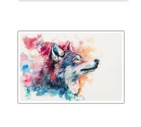 SHENGPOSTER Abstract Expressionist Wolf Head Wall Art for Living Room Bathroom Watercolor Splashes Canvas Prints Modern Wildlife Pictures Wall Decor Frameless 65x95cm