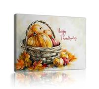 SHENGPOSTER Autumn Thanksgiving Illustration Canvas Prints Bamboo Basket Pumpkin Falling Leaves Pictures Printing Wall Art for Home Bedroom Decor 40x50cm Innerframe