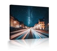 SHENGPOSTER Cityscape Wall Art Milky Way Galaxy Starry Night Sky Canvas Paints Modern Urban Architecture Pictures for Living Room Wall Decor Poster Innerframe 90x115cm
