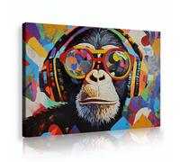 SHENGPOSTER Cool Monkey with Headphones Canvas Wall Art for Game Rooms Teen Room Music Studio Decorations Funky Pop Art Style Pictures Wall Decor Innerframe 45x60cm