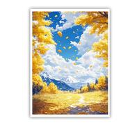 SHENGPOSTER Golden Leaf Valley View Canvas Painting Unframed Poster, Contemporary Snowy Mountain Pine Wood Picture for Bedroom Living Room 65x85cm