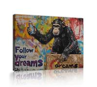 SHENGPOSTER Gorilla Graffiti Canvas Wall Art Follow Your Dreams Inspirational Quotes Wall Art Picture Print for Living Room Bedroom Study Room 70x100cm Innerframe