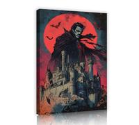 SHENGPOSTER Gothic Castle Canvas Prints Wall Art Mysterious Giant Scary Man Bat Red Moon Dark Fantasy Home Décor Painting for Living Room Office 85x120cm Innerframe
