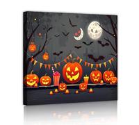 SHENGPOSTER Halloween Canvas Prints Wall Art Pumpkin Lantern Bat Moonlight Bunting Wall Decor Pictures for Living Room Dining Room Office Decor Innerframe 70x70cm