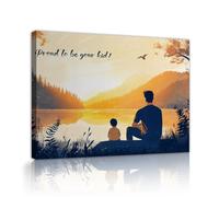SHENGPOSTER Heartwarming Dad & Child Quiet Moment Canvas Print Peaceful Lake Reflections & Autumn Sky Wall Art Poster for Nursery Bedroom Decor Innerframe 80x96cm