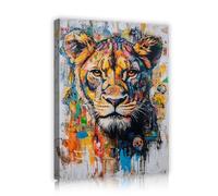 SHENGPOSTER Hippie Graffiti Style Wall Art Lion and Skull Canvas Prints Colorful Retro Painting Picture Living Room Office Apartment Wall Decor 40x50cm Innerframe