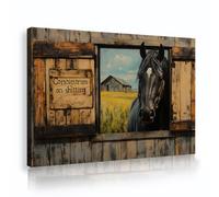SHENGPOSTER Humorous Rustic Farm Scene Canvas Prints Black Horse Looking out Barn Window Funny Quote Wall Art for Garage Home Office Wall Pictures 35x52cm Innerframe
