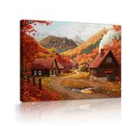 SHENGPOSTER Late Autumn Landscape Wall Art Pictures for Living Room Bedroom Valley Cabin Fallen Leaves Canvas Paintings Rural Artwork Home Decor 50x65cm Innerframe