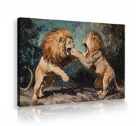 SHENGPOSTER Lion Confrontation Wall Art Wild Power Art Canvas Prints Nature Theme Home Decor Ready to Hang for Living Room Dining Room Hallway 50x70cm Innerframe
