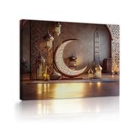 SHENGPOSTER Luxury Style Wall Decor Crescent Moon Metal Carved Lanterns Wall Art Canvas Prints Holiday Design for Living Room Dining Space Ready to Hang 80x96cm Innerframe