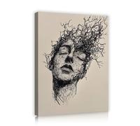 SHENGPOSTER Modern Art Canvas Prints Portrait with Twig-Like Hair Wall Art Minimalist Black & White Home Decorations Painting for Living Room 32x42cm Innerframe