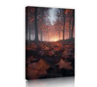 SHENGPOSTER Modern Light and Shadow Style Canvas Prints Autumn Forest with Falling Leaves Wall Art Foggy Landscape Wall Decor Pictures for Living Room 80x112cm Innerframe