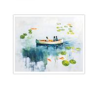 SHENGPOSTER Nordic Modern Canvas Wall Art Boat Lake Lotus Leaf Fish Scenery Artwork Canvas Poster Minimalist Nature Pictures for Dining Room Bedroom Frameless 65x85cm