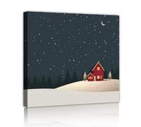 SHENGPOSTER Nordic Style Canvas Wall Art Starry Night Moon Cottage Pine Forest Canvas Artwork Painting for Home Office Wall Decor Ready to Hang 60x60cm Innerframe