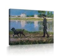 SHENGPOSTER Riverside Scenery Canvas Prints Gustave Caillebotte's Richard Gallo and His Dog Wall Art Posters for Living Room Bedroom Office Decor 60x72cm Innerframe