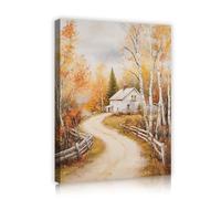 SHENGPOSTER Rustic Autumn Landscape Giclee Canvas Prints Wall Art for Wall Decor Birch Trees Country Road Cottage Wall Artwork Farmhouse Decorations 70x84cm Innerframe