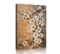 SHENGPOSTER Rustic White Blossom Canvas Wall Art Vintage Wood Texture Background Floral Neutral Wall Decor Picture for Farmhouse Living Room Kitchen Innerframe 35x55cm