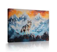 SHENGPOSTER Snow Mountain Expedition Canvas Wall Art a Wolf Howling on a Frosty Mountain Top Wall Print for Bedroom or Study Wall Decor Pictures Innerframe 30x40cm