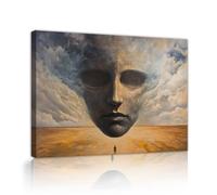 SHENGPOSTER Surreal Desert Theme Canvas Painting Wall Art Giant Face Staring at a Human Face Canvas Prints Modern Home Decor for Living Room Study 38x50cm Innerframe