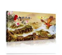 SHENGPOSTER Traditional Oriental Landscape Canvas Art Wall Large Size Peony Eagle the Great Wall of China Wall Art Canvas Poster Ready to Hang 65x130cm Innerframe