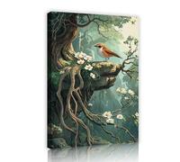 SHENGPOSTER Tranquil Nature Zen Decor Wall Decor Pictures Ancient Tree & Bird Canvas Wall Art Flowers and Valley Canvas Prints for Living Room 80x112cm Innerframe