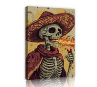 SHENGPOSTER Unique Vintage Artwork Wall Art Pictures Fire-Breathing Skull Canvas Prints Day of the Dead Mexican Style Wall Decor for Home Living Room 35x52cm Innerframe