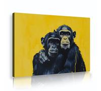 SHENGPOSTER Warm Chimpanzee Hug Canvas Prints Wall Art Bright Yellow Pop Art Home Decor for Animal Enthusiasts Living Room Playroom Wall Decor 65x98cm Innerframe
