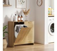 SHENGQINGTOP Double Tilt Out Laundry Hamper Cabinet | Hidden Bathroom Storage Cabinet with Removable Baskets, Freestanding Hamper Organizer for Dirty Clothes, Oak