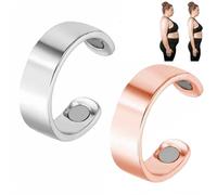 ShengQiu 2PCS Cal/mi Ring,Copper Magn/etic Rings for Women Men,Cal/mi Mag/netic Rings,Adjustable Ma/netic Rin/g,Smart Ring,Anxiety Rin/g(Rose Gold&Silver)