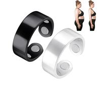 ShengQiu 2PCS Cal/mi Ring,Copper Magn/etic Rings for Women Men,Cal/mi Mag/netic Rings,Adjustable Ma/netic Rin/g,Smart Ring,Anxiety Rin/g(Black&Silver)
